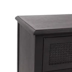 Cassettiera a 3 cassetti in legno di acacia rustico e rattan – Grigio scuro