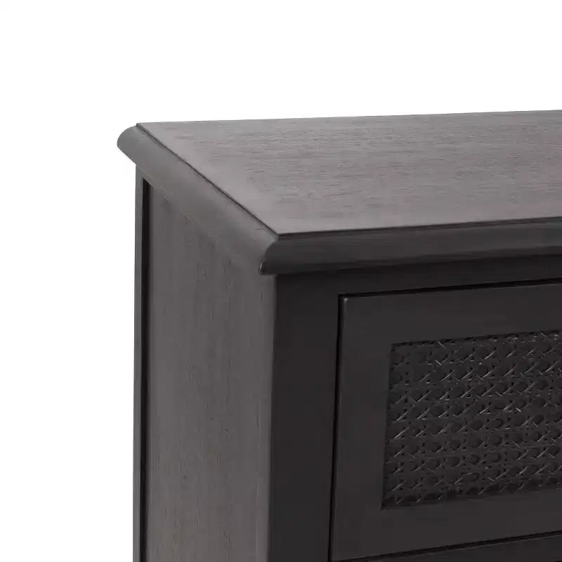 Cassettiera a 3 cassetti in legno di acacia rustico e rattan – Grigio scuro