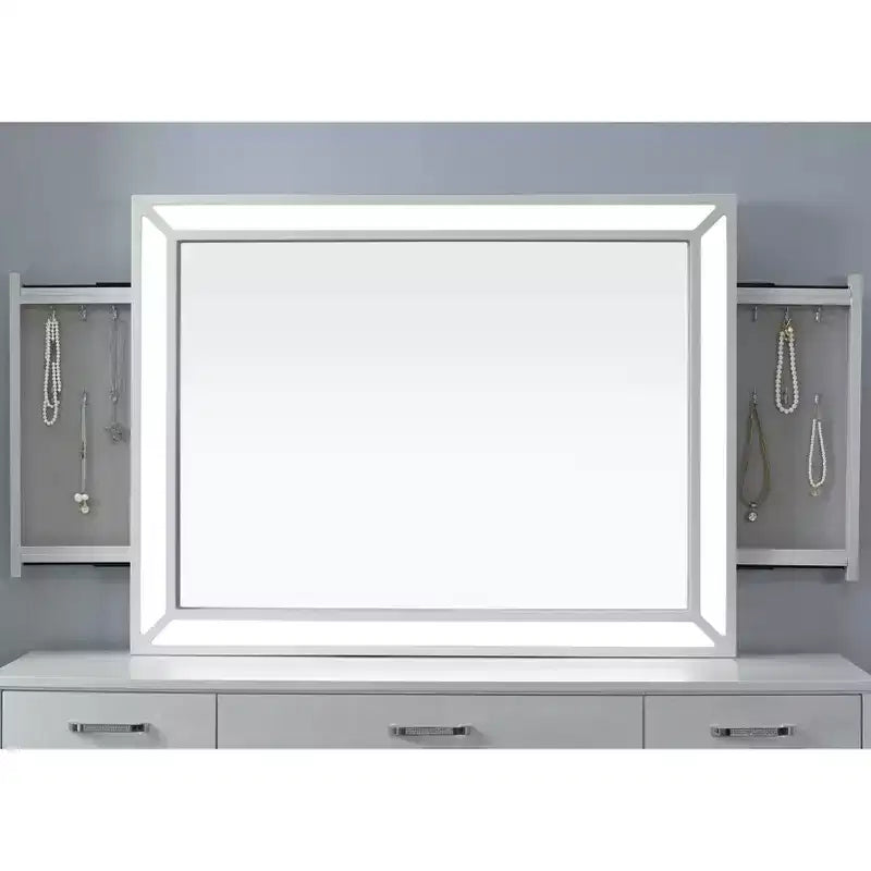 Specchio Rettangolare Contemporaneo con Luce LED e Porta USB – Bianco Luminoso