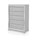 Cassettiera a 5 cassetti color argento con dettagli glamour