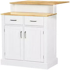Isola da Cucina con Mobile Contenitore e Piano in Legno di Gomma a 2 Livelli, Bianco