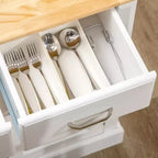 Isola da Cucina con Mobile Contenitore e Piano in Legno di Gomma a 2 Livelli, Bianco