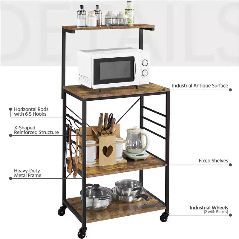Scaffale da cucina per panettiere, altezza 128,27 cm, con ganci laterali
