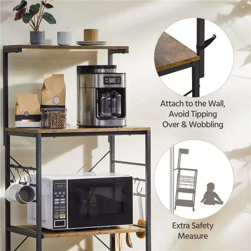 Scaffale da cucina per panettiere, altezza 128,27 cm, con ganci laterali