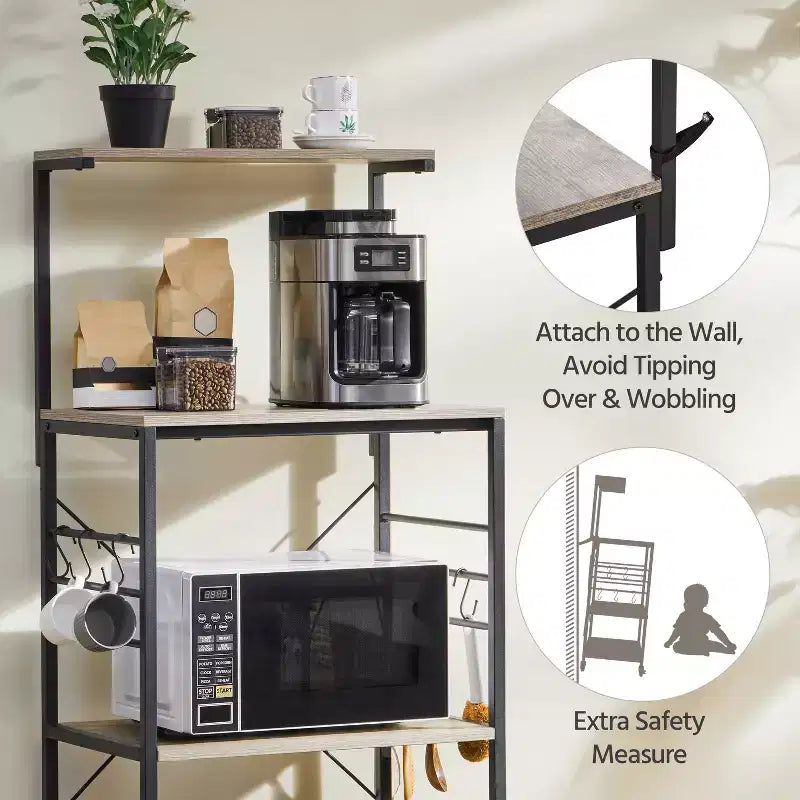 Scaffale da cucina per panettiere, altezza 128,27 cm, con ganci laterali
