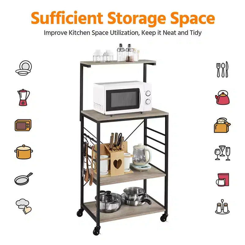 Scaffale da cucina per panettiere, altezza 128,27 cm, con ganci laterali
